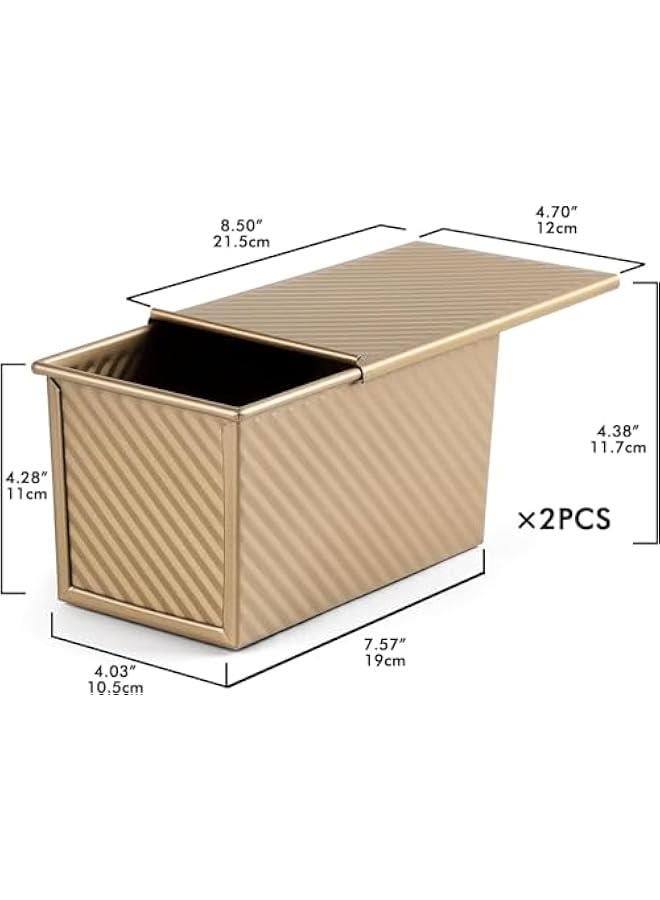هوكور اي بين صينية رغيف مع غطاء، قطعتان من صواني الخبز السوداء غير اللاصقة للخبز المنزلي 1 باوند، صندوق خبز من الستيل الكربوني مع غطاء لاواني الخبز والخبز المحمص والخبز في الفرن (ذهبي)، صلب كربون - Image 2