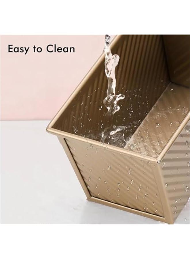 هوكور اي بين صينية رغيف مع غطاء، قطعتان من صواني الخبز السوداء غير اللاصقة للخبز المنزلي 1 باوند، صندوق خبز من الستيل الكربوني مع غطاء لاواني الخبز والخبز المحمص والخبز في الفرن (ذهبي)، صلب كربون - Image 5