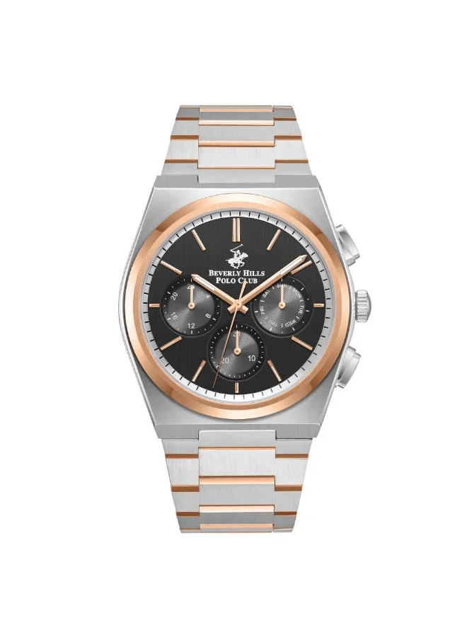 بيفرلي هيلز بولو كلوب BEVERLY HILLS POLO CLUB BP3381X.550 Men's Multi Function Display Watch & Metal Strap Silver/Rose Gold
