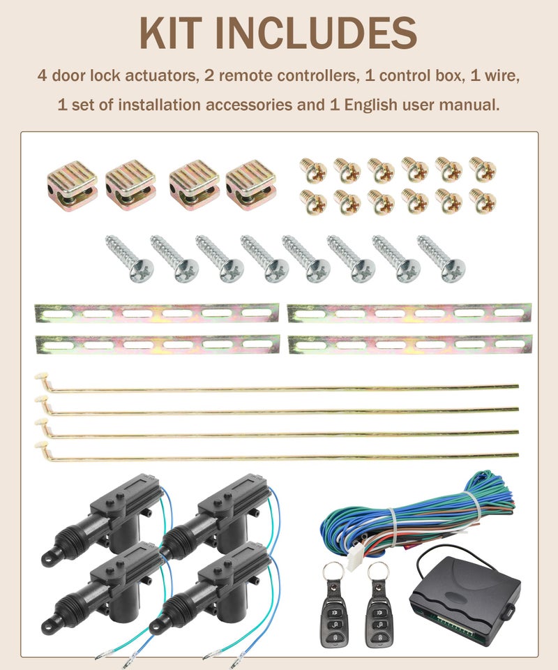 bylikeho 4PCS Power Door Lock Kit,Car Accessories Universal Car Door Lock Remote Lock Kit,Car Keyless Entry System with 2 Remote,12V Door Lock Actuator Car Remote Control - Image 4