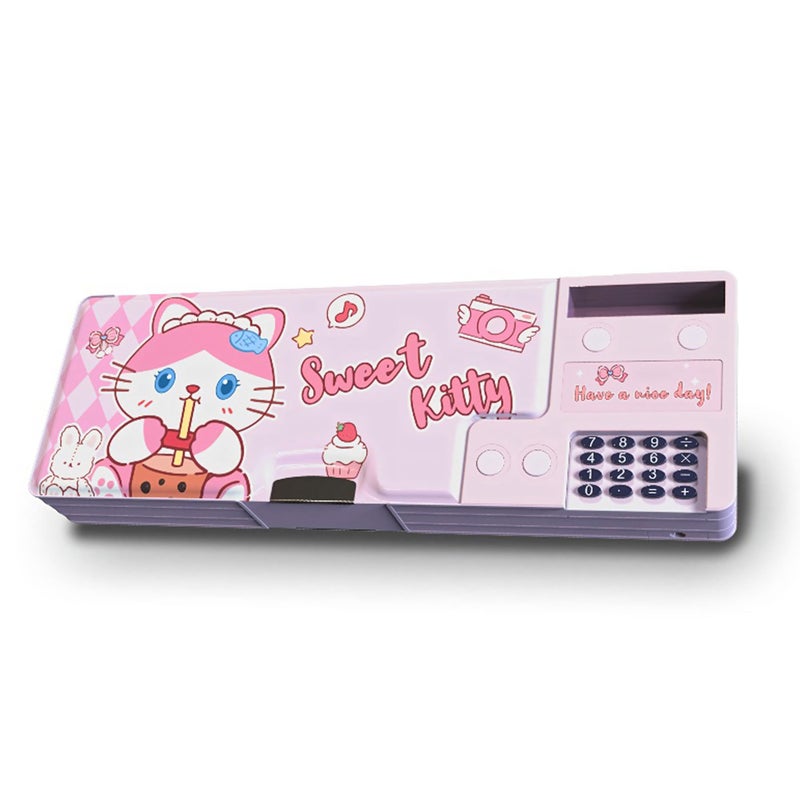 Ristpal Pop Up Multifunction Pencil Case for Boys and Girls with Calculator, Sharpener, Cute School Supplies Pencil Box, Stationery Organizer, Best Gift Birthday Present for Kids (Pink) - Image 1