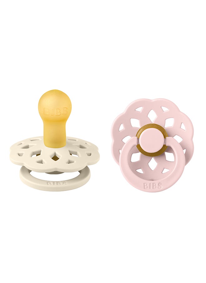 BIBS Baby Pacifier Boheme, Made with Natural Rubber Latex, Round Nipple, Mouth Skin Sensitive, Soft, Flexible, For Babies Aged Upto 6 Months, BPA-free, Ivory/ Blossom Colour, Pack of 2, Size 1  - Image 1