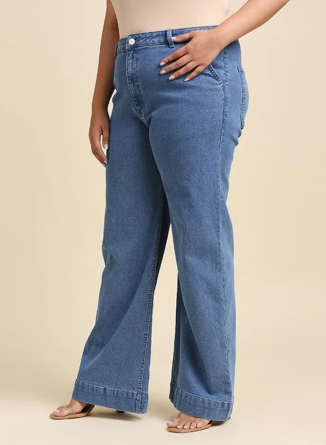 HIGH STAR Women Blue Wide Leg High-Rise Stretchable Jeans