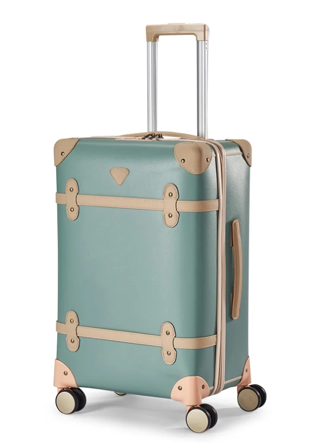Limra LIMRA Classic Leather Soft Shell Luggage Trolley Suitcase Set of 3 Pieces (28", 24", 20") - Turquoise / Beige