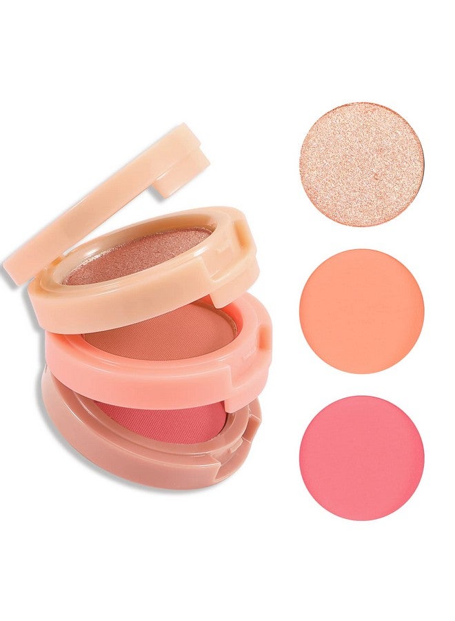 Boobeen Blush And Highlighter Kit 3 In 1 Makeup Pressed Powder Palette Shimmer Bronzer Orange&Pink Matte Blusher Blendable Glow Face Palette For A Redness And Glowing Look - Image 1