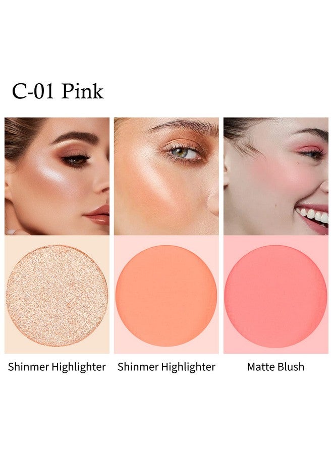 Boobeen Blush And Highlighter Kit 3 In 1 Makeup Pressed Powder Palette Shimmer Bronzer Orange&Pink Matte Blusher Blendable Glow Face Palette For A Redness And Glowing Look - Image 3