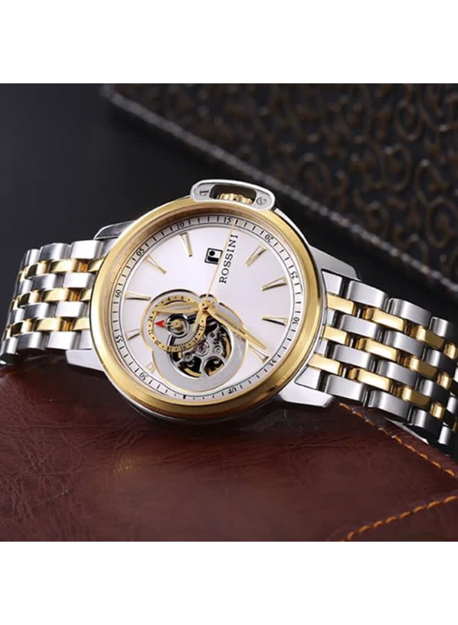 Rossini Men's Medal Automatic Mechanical Skeleton Watch With Steel And Leather Straps - Men's Brand New Year Valentine's Day Gift - Image 1