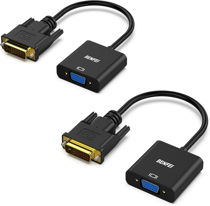 Benfei Active DVI-D to VGA Adapter, 2 Pack DVI-D 24+1 to VGA Male to Female Adapter - Image 1