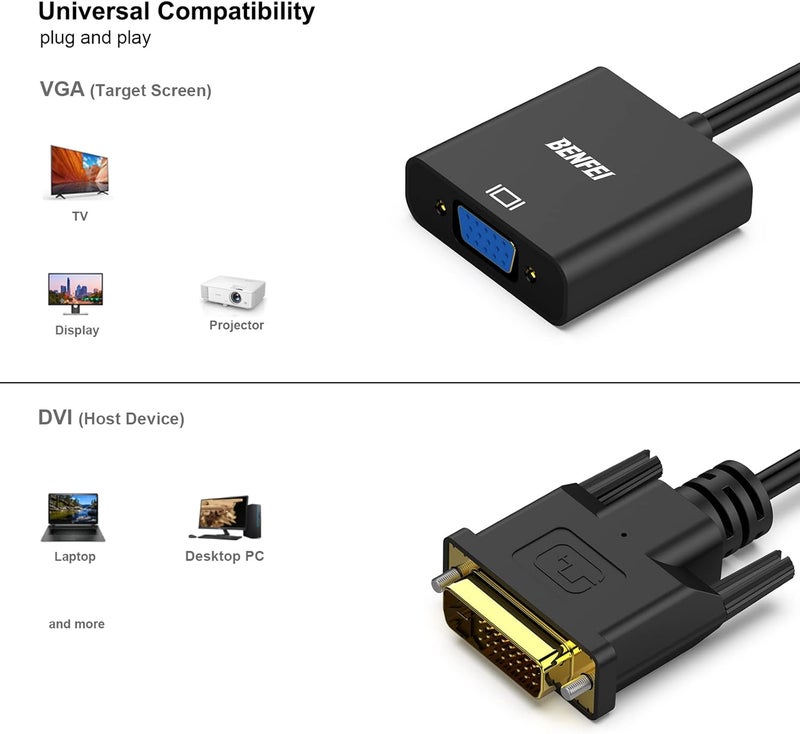 Benfei Active DVI-D to VGA Adapter, 2 Pack DVI-D 24+1 to VGA Male to Female Adapter - Image 3