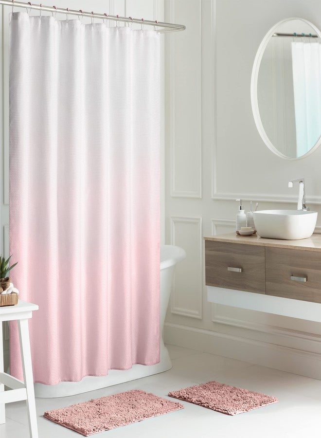 Creative Home Ideas أفكار منزلية إبداعية مجموعات حمام وردية مع ستارة دش وسجاد | مجموعة بطانة، 2 سجادة شينيل و 12 خطاف | 70" x 72" | أبيض/وردي فاتح - Image 1