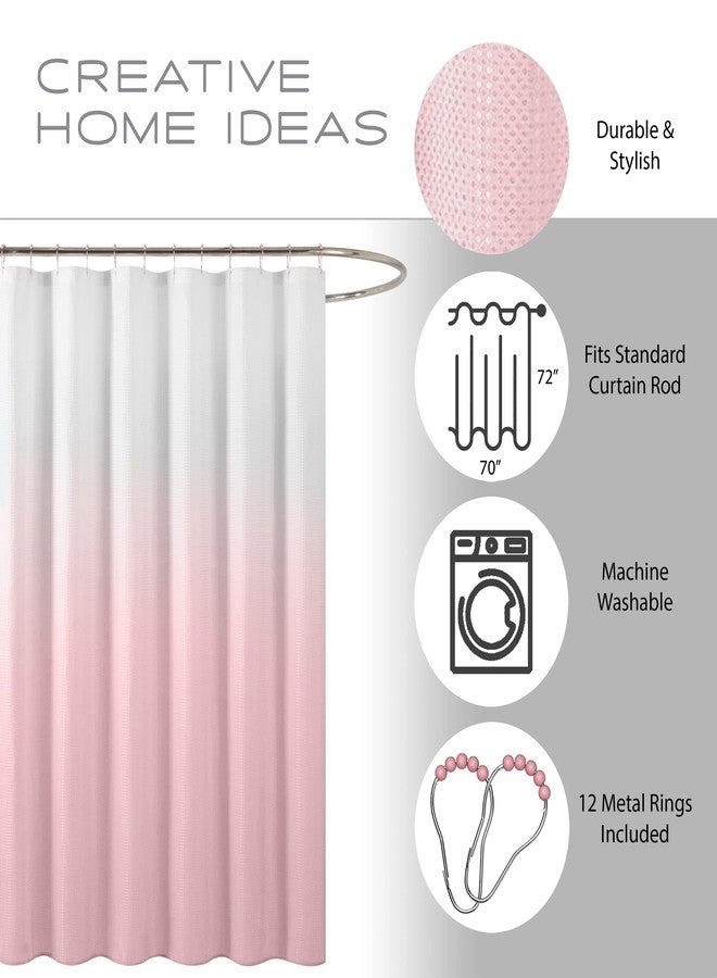 Creative Home Ideas أفكار منزلية إبداعية مجموعات حمام وردية مع ستارة دش وسجاد | مجموعة بطانة، 2 سجادة شينيل و 12 خطاف | 70" x 72" | أبيض/وردي فاتح - Image 3