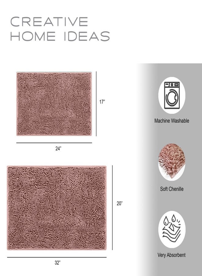 Creative Home Ideas أفكار منزلية إبداعية مجموعات حمام وردية مع ستارة دش وسجاد | مجموعة بطانة، 2 سجادة شينيل و 12 خطاف | 70" x 72" | أبيض/وردي فاتح - Image 5