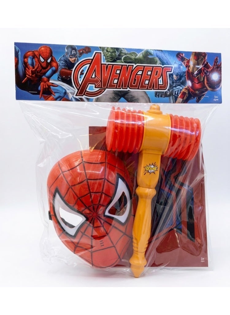 AVENGERS Spiderman Mask & Hammer Set with Cape – Superhero Pretend Play Costume Set FY966 - Image 1