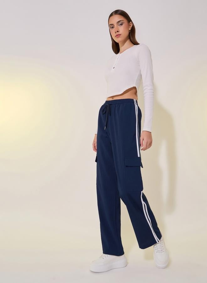 Take Two Striped Mid Rise Wide Leg Pants with Drawstring - Image 1