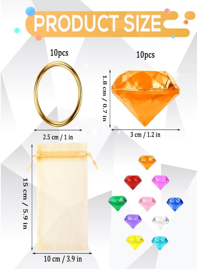 PEUTIER Chaos Emeralds and Rings Set, Include 10pcs Acrylic Crystal Diamond Gems with 10pcs Gold Power Rings Pirate Treasure Hunt Jewels for Kids Birthday Party Favor Supplies Cake Decoration - Image 2