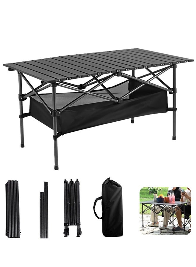 بشكل مختصر طاولة تخييم طاولة محمولة قابلة للطي 95x55x50 سم، طاولة نزهة، طاولة حقائب ظهر مع جيب تخزين مقاوم للماء، للشواء في الهواء الطلق، للطهي، للنزهات، للشاطئ - Image 1