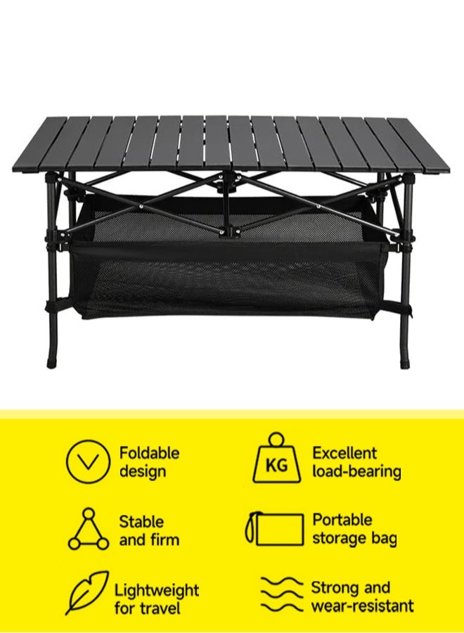 بشكل مختصر طاولة تخييم طاولة محمولة قابلة للطي 95x55x50 سم، طاولة نزهة، طاولة حقائب ظهر مع جيب تخزين مقاوم للماء، للشواء في الهواء الطلق، للطهي، للنزهات، للشاطئ - Image 3