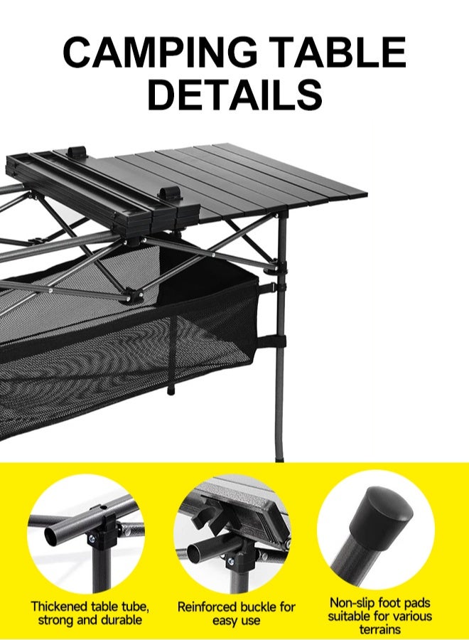 بشكل مختصر طاولة تخييم طاولة محمولة قابلة للطي 95x55x50 سم، طاولة نزهة، طاولة حقائب ظهر مع جيب تخزين مقاوم للماء، للشواء في الهواء الطلق، للطهي، للنزهات، للشاطئ - Image 4