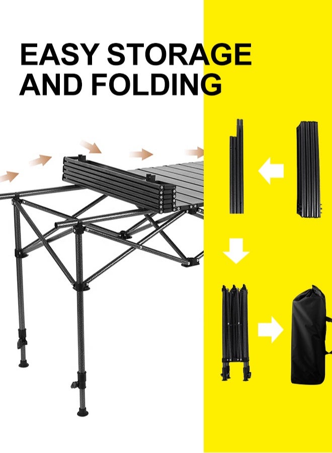 بشكل مختصر طاولة تخييم طاولة محمولة قابلة للطي 95x55x50 سم، طاولة نزهة، طاولة حقائب ظهر مع جيب تخزين مقاوم للماء، للشواء في الهواء الطلق، للطهي، للنزهات، للشاطئ - Image 5