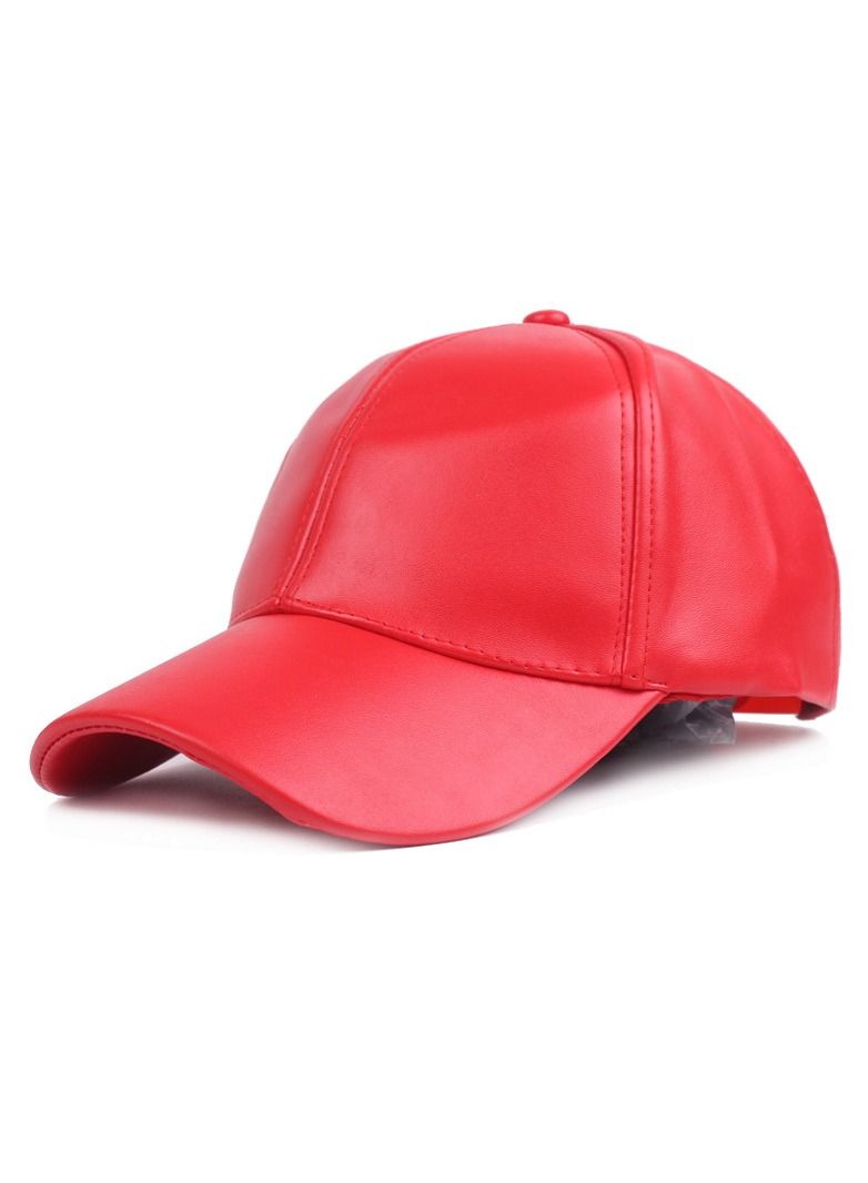 Loquat Men/Women Monochrome Leather Duck Tongue Hat Red 