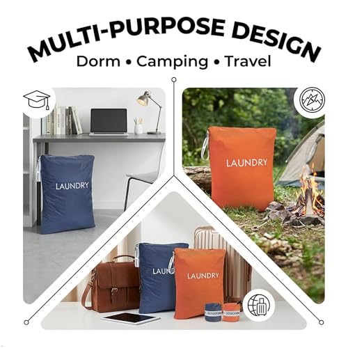 GOGOODA Travel Laundry Bags Packable SplashResistant Clothes Organizer with Handle Lightweight Foldable SpaceSaving for Suitcase Gym Beach Business Trips Navy Blue Orange - Image 3