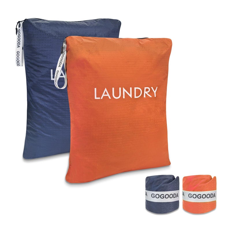 GOGOODA Travel Laundry Bags Packable SplashResistant Clothes Organizer with Handle Lightweight Foldable SpaceSaving for Suitcase Gym Beach Business Trips Navy Blue Orange - Image 2