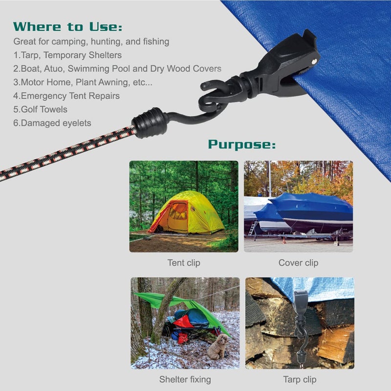 ORX PLUS TOOLS ORXPLUS TOOLS 2pcs ONE-HANDED TARP CLIPS with HOOK Tent Clips Awning Clamp Set Tent Clamps for Camping Canopies, Car Cover, Winter Boat Cover, Pool Cover, Sun Shade - Image 3