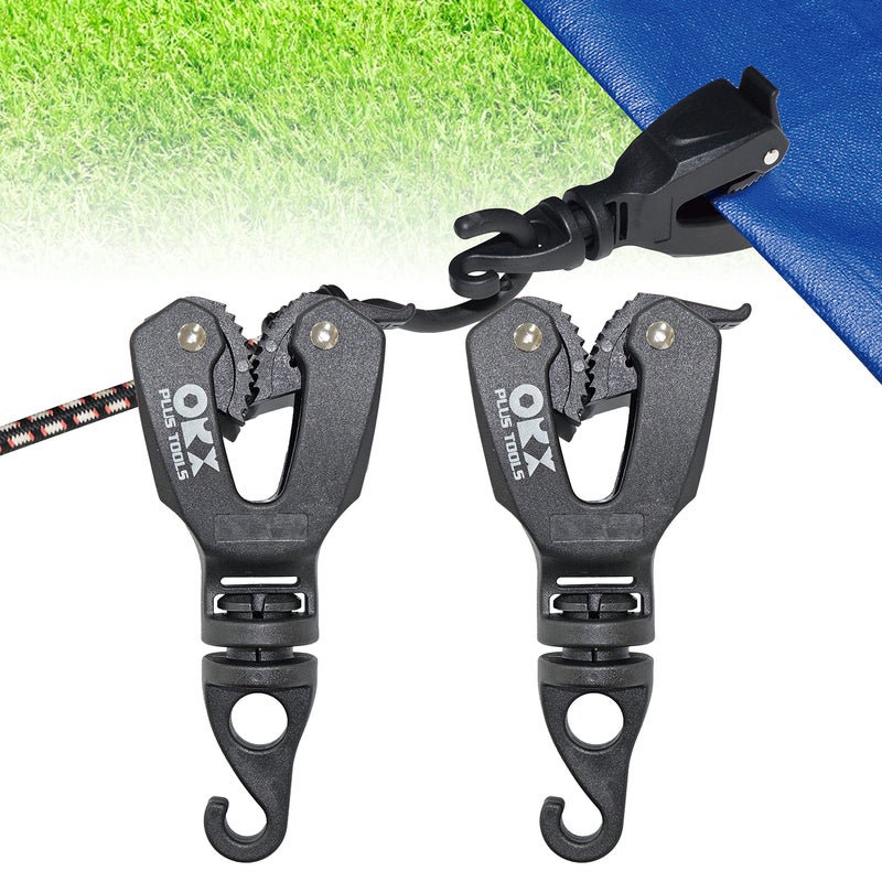 ORX PLUS TOOLS ORXPLUS TOOLS 2pcs ONE-HANDED TARP CLIPS with HOOK Tent Clips Awning Clamp Set Tent Clamps for Camping Canopies, Car Cover, Winter Boat Cover, Pool Cover, Sun Shade - Image 1