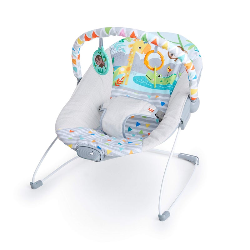 Bright Starts Baby Bouncer Soothing Vibrations Infant Seat - Removable -Toy Bar, Nonslip Feet, 0-6 Months Up to 20 lbs (Safari Fun) - Image 1