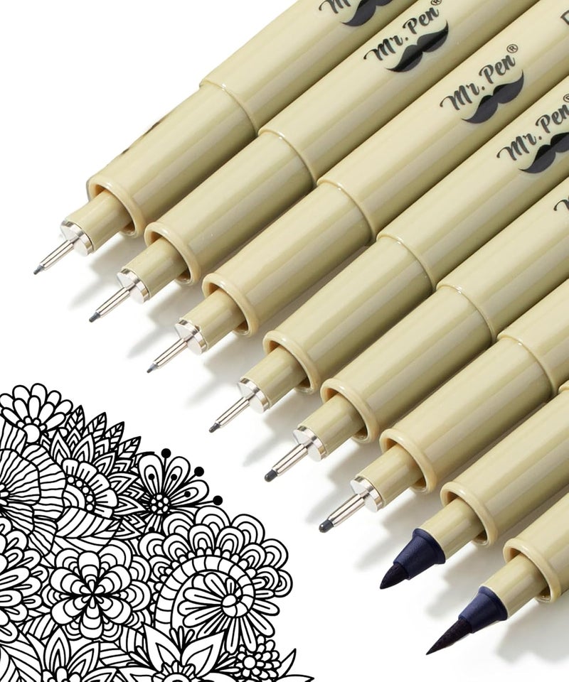 مستر. بين قلم Mr. Pen: أقلام فنية، أقلام متعددة الخطوط، أقلام رصاص دقيقة، مجموعة مكونة من 8 أقلام للرسم التقني، قلم بصبغة، نقطة دقيقة، لون أسود، مقاوم للماء، مناسب للرسم بالألوان المائية الفنية، الرسم التخطيطي، الرسم الدقيق، وتدوين الملاحظات الكتابية المتعلقة بالكتاب المقدس. - Image 1