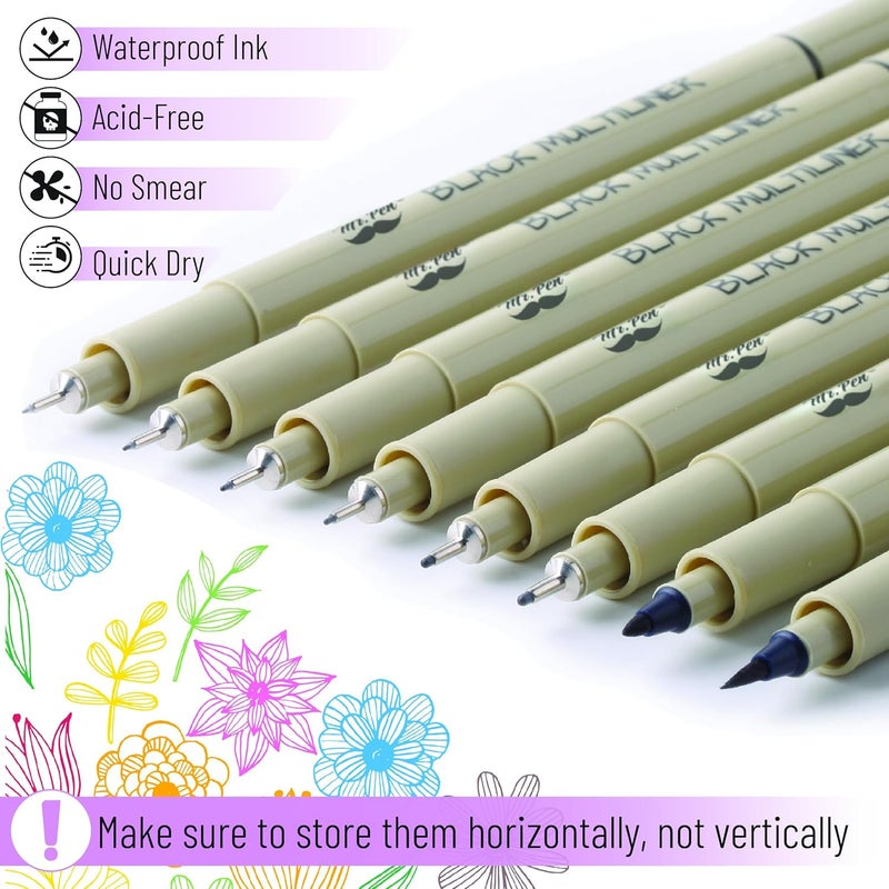 مستر. بين قلم Mr. Pen: أقلام فنية، أقلام متعددة الخطوط، أقلام رصاص دقيقة، مجموعة مكونة من 8 أقلام للرسم التقني، قلم بصبغة، نقطة دقيقة، لون أسود، مقاوم للماء، مناسب للرسم بالألوان المائية الفنية، الرسم التخطيطي، الرسم الدقيق، وتدوين الملاحظات الكتابية المتعلقة بالكتاب المقدس. - Image 3
