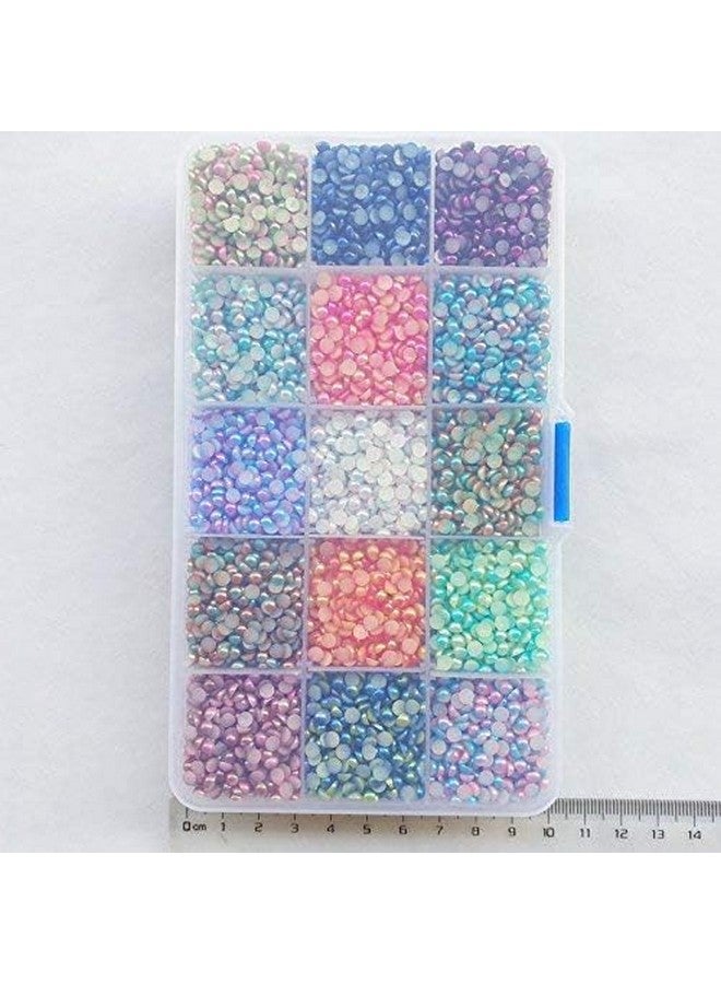شينكو كرافت 10000 قطعة من خرز اللؤلؤ الصناعي المسطح من تشينكو كرافت، 15 لونًا متدرجًا، نصف مسطح، 4 مم، جوهرة، خرز سجل القصاصات، خرز DIY + صندوق بلاستيكي - Image 3