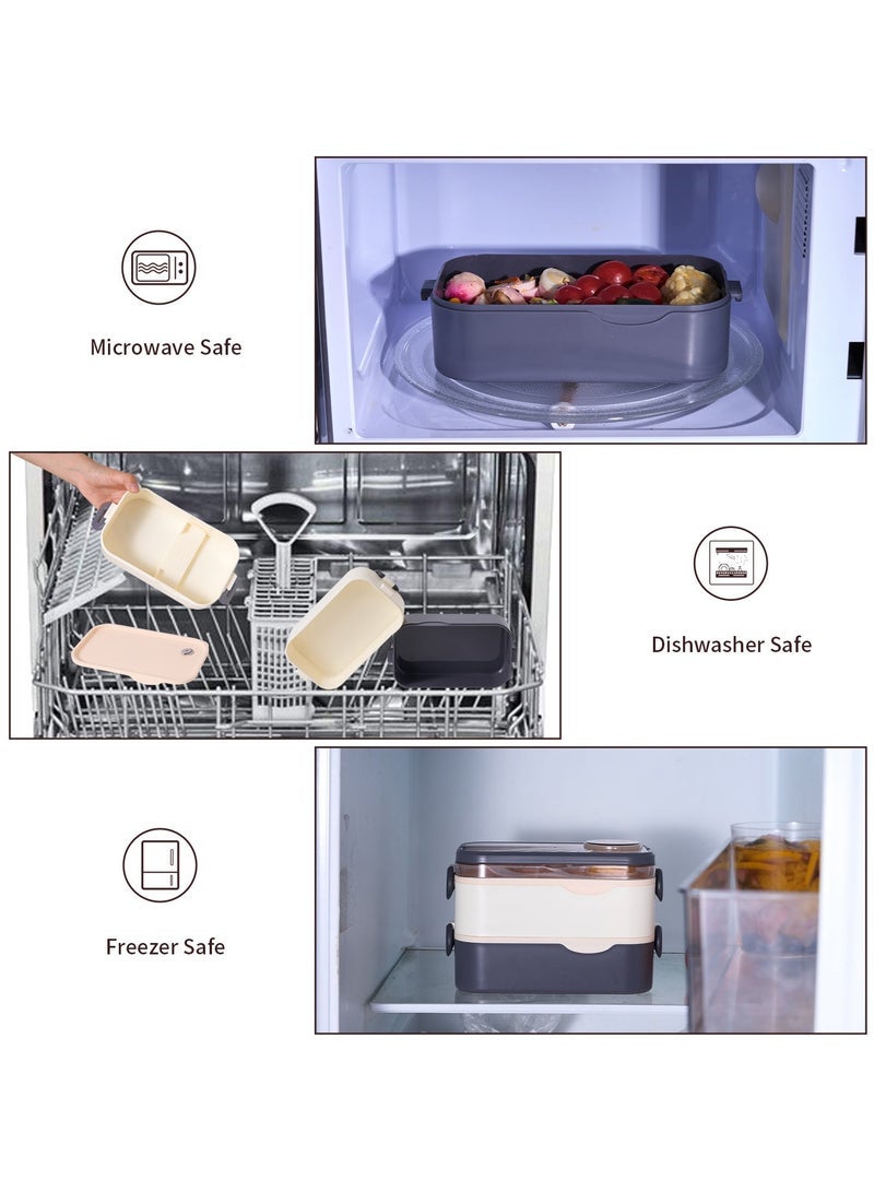 LKTOCAFT Bento Lunch Box With Sauce Container, 2-Tier Food Container With Removable Divider, Bpa-Free, Microwave And Dishwasher Safe, For Adults And Kids, Meal Prep, Work, And On The Go Grey - Image 3