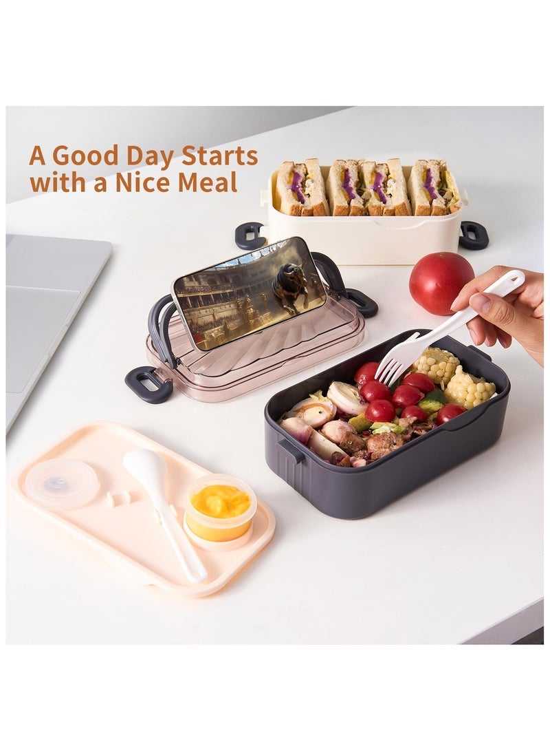 LKTOCAFT Bento Lunch Box With Sauce Container, 2-Tier Food Container With Removable Divider, Bpa-Free, Microwave And Dishwasher Safe, For Adults And Kids, Meal Prep, Work, And On The Go Grey - Image 4