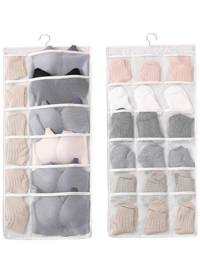 فالمر منظم معلق لحمالة الصدر والملابس الداخلية بسعة 12+18 خلية تخزين موفر للمساحة في الخزانة - بيج - Image 1