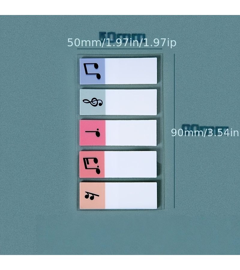100 ورقة من الملاحظات اللاصقة الشفافة لنوتات الموسيقى مع علامات مرمزة بالألوان، علامات فهرسة قابلة لإعادة الاستخدام من مادة PET، لوازم التخطيط الموسيقي للمكتب والمدرسة، رموز موسيقية وأنماط راحة، علامات صفحات لاصقة مستطيلة، عبوة من 3 قطع. - Image 5
