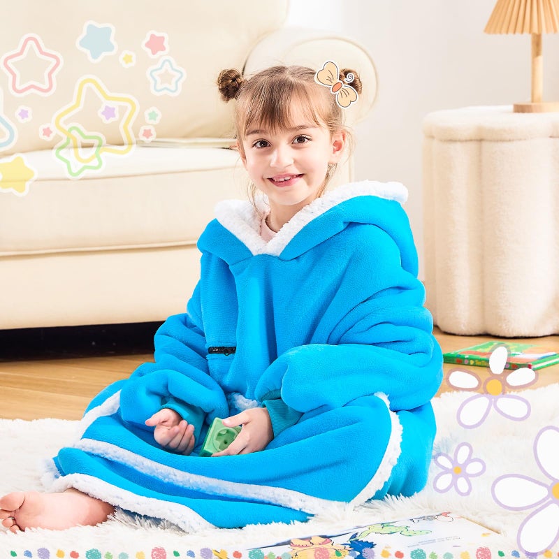 IFNOW Wearable Blanket Hoodie For Kids  Blanket Hoodie For Kids With Hood And Pockets  Girls Oversized Hoodie Blanket As Gifts For Teens Girls Boys Birthday Christmas (Teal) - Image 2