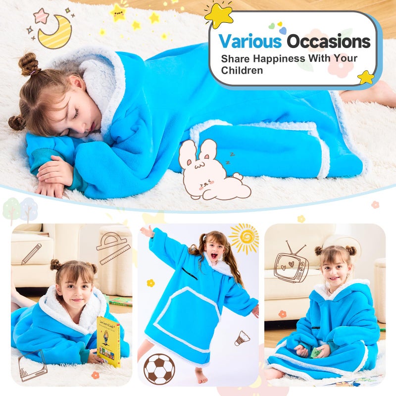 IFNOW Wearable Blanket Hoodie For Kids  Blanket Hoodie For Kids With Hood And Pockets  Girls Oversized Hoodie Blanket As Gifts For Teens Girls Boys Birthday Christmas (Teal) - Image 4