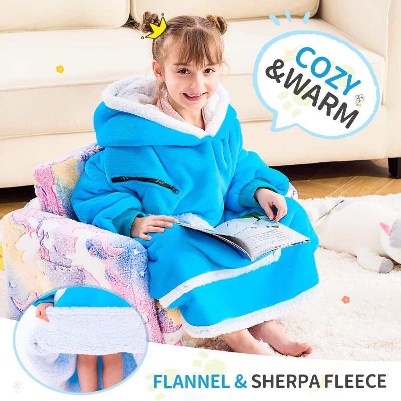 IFNOW Wearable Blanket Hoodie For Kids  Blanket Hoodie For Kids With Hood And Pockets  Girls Oversized Hoodie Blanket As Gifts For Teens Girls Boys Birthday Christmas (Teal) - Image 3