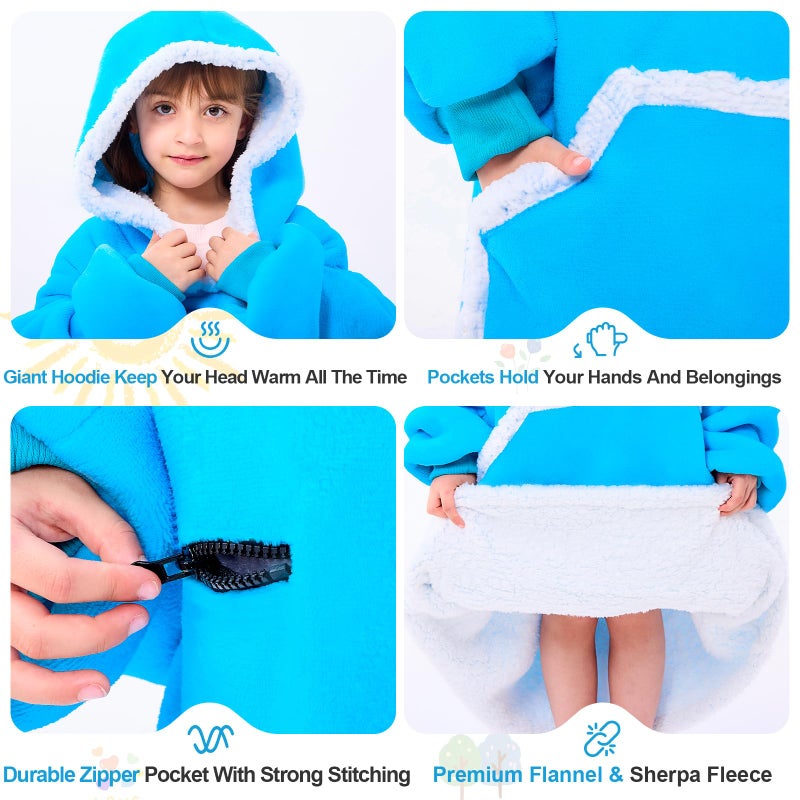 IFNOW Wearable Blanket Hoodie For Kids  Blanket Hoodie For Kids With Hood And Pockets  Girls Oversized Hoodie Blanket As Gifts For Teens Girls Boys Birthday Christmas (Teal) - Image 5