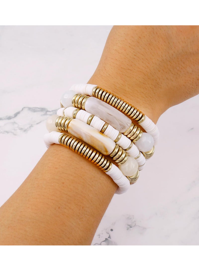 KASTWAVE Bamboo Tube Bangles Bracelet Chunky Curved Stacking Clear Acrylic Colorful Beads Stretchable Friendship Gold Bracelets Gifts For Bestfriends, Couple, Family Members, Siblings - Image 4