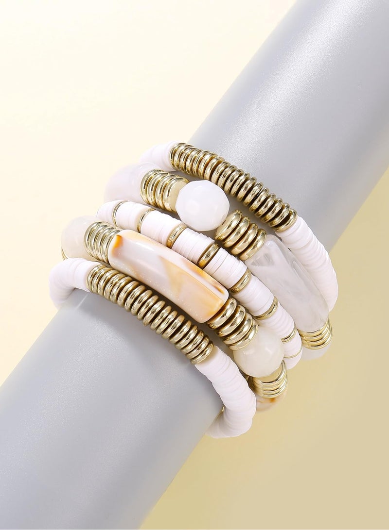 KASTWAVE Bamboo Tube Bangles Bracelet Chunky Curved Stacking Clear Acrylic Colorful Beads Stretchable Friendship Gold Bracelets Gifts For Bestfriends, Couple, Family Members, Siblings - Image 5