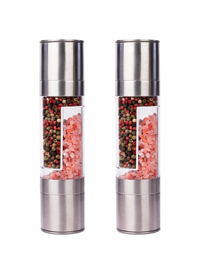 YY-Recheer Dual Chamber Seasoning Grinder, Salt and Pepper Manual Grinder with Adjustable Coarseness, Stainless Steel Seasoning Mill with Ceramic Core - Image 1