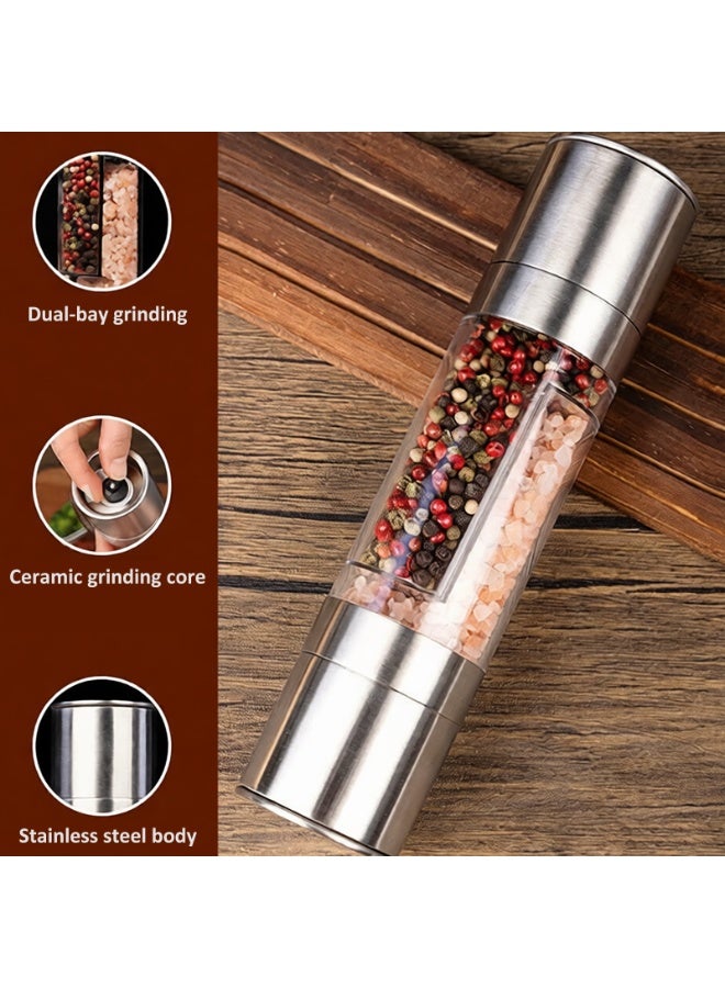 YY-Recheer Dual Chamber Seasoning Grinder, Salt and Pepper Manual Grinder with Adjustable Coarseness, Stainless Steel Seasoning Mill with Ceramic Core - Image 3