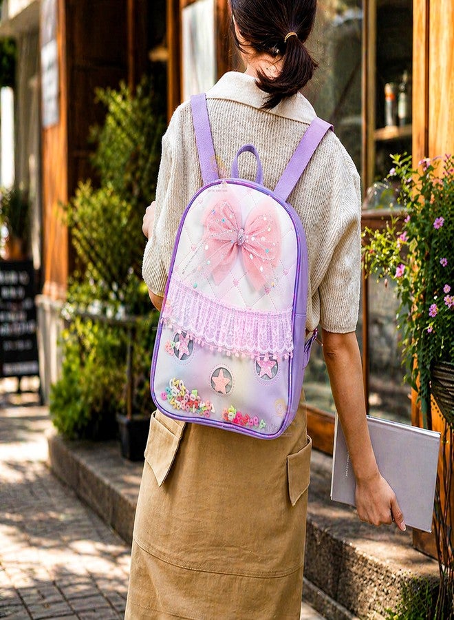 WISHKEY Stylish Ribbon Backpack for Pre-Schoolers, Waterproof Mini Backpack for Kids, Lightweight Small Size Bag for Play School Kids, Picnic Ba g, Travel Bag, (Pack of 1, Purple) - Image 2