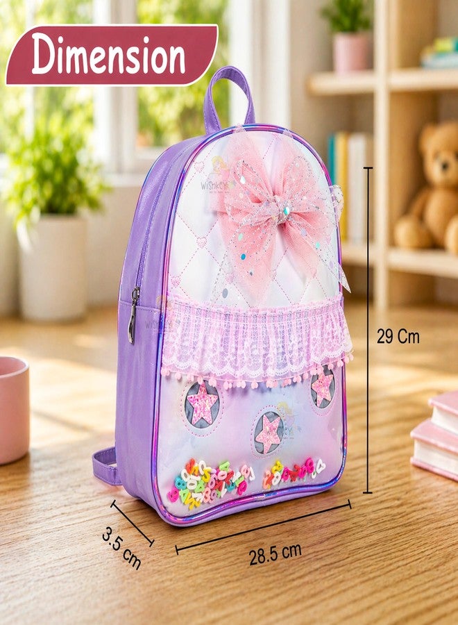 WISHKEY Stylish Ribbon Backpack for Pre-Schoolers, Waterproof Mini Backpack for Kids, Lightweight Small Size Bag for Play School Kids, Picnic Ba g, Travel Bag, (Pack of 1, Purple) - Image 4