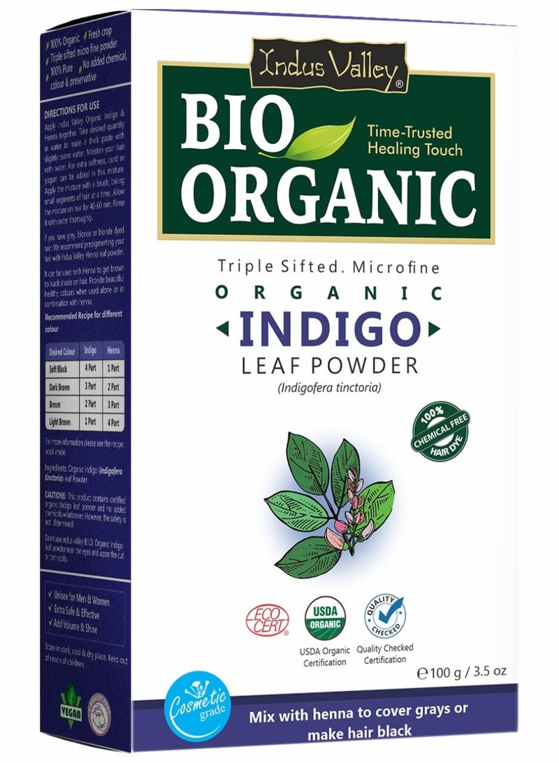Indus Valley Bio 100% and Herbal Indigo Powder for Natural Hair Coloring Protects hair from Damage   100G - Image 1