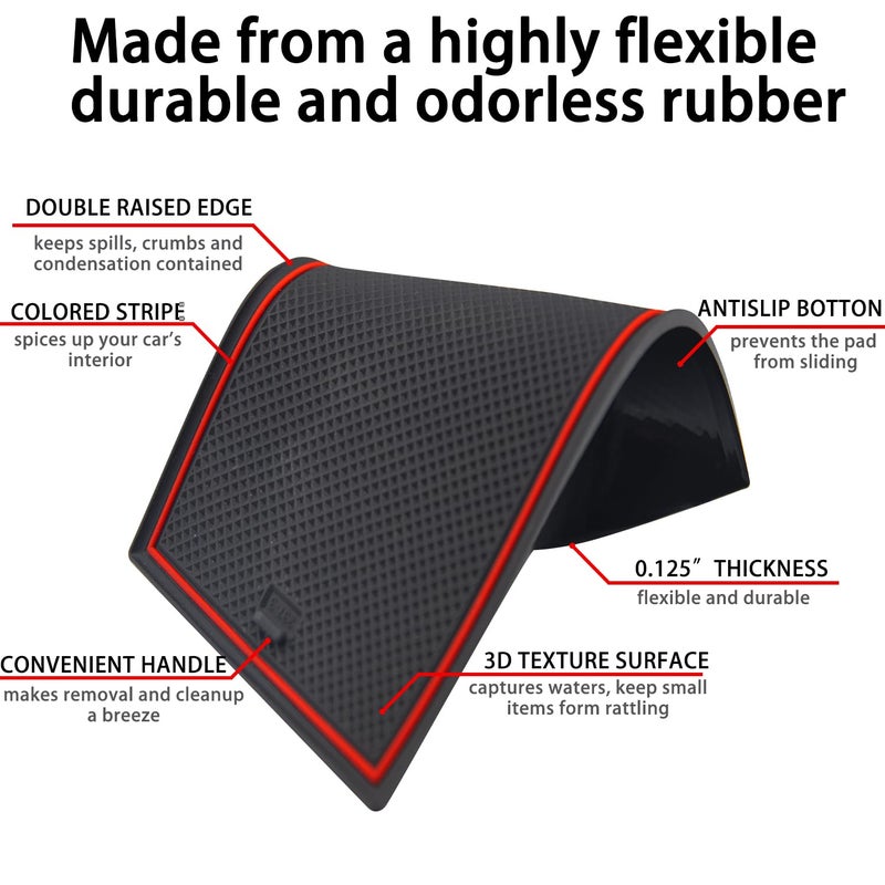 LOCOY Center Console Liner for Honda Civic 11th Gen Sedan Accessories 2022-2024 2025 2026, Cup Holder Mat, Coaster Trim, Door Slot Pad, Non-Slip Interior, Custom Rubber Decoration Insert (16pcs, Red) - Image 5