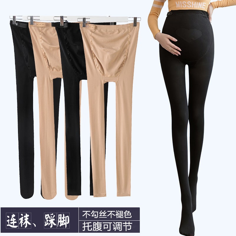 Real shot pregnant womens stockings spring and autumn thin leggings pantyhose autumn anti-snagging belly support socks autumn clothing Black step-on spring and autumn