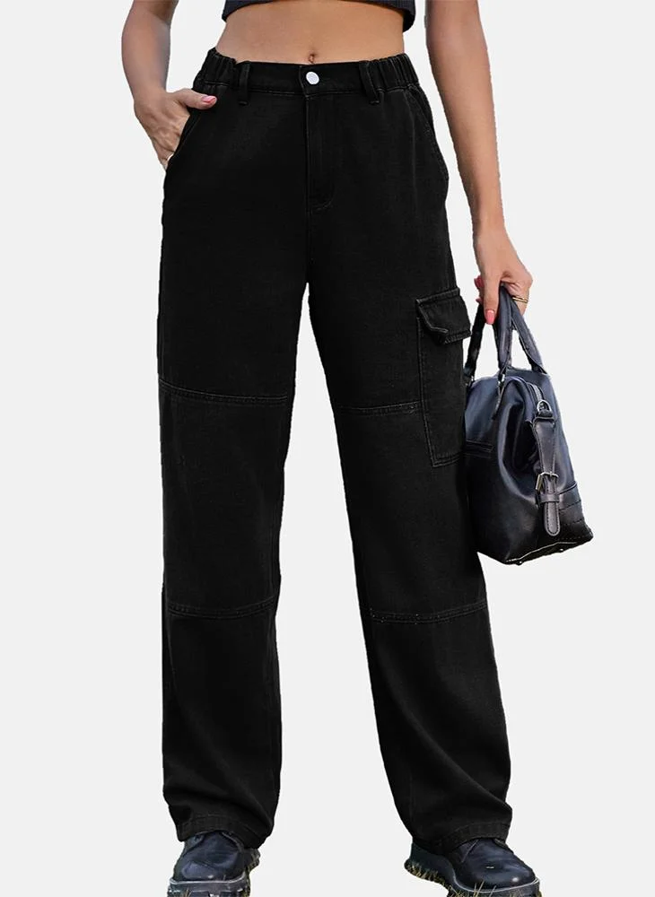YUNIQEE Black Regular Fit Mid Rise Plain Cargo Pant